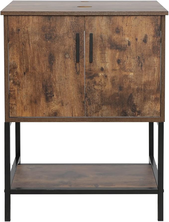 eclife 24" Bathroom Vanity Sink Combo Modern Metal Stand Cabinet W/Bottom Shelf, Rustic Brown (Without Sink)