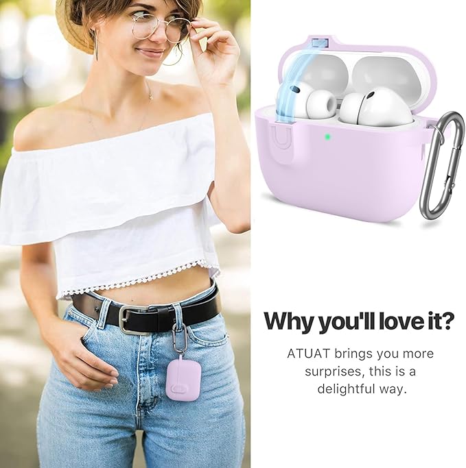ATUAT for AirPods Pro 3 Case with Magnetic Lid Lock, Protective Soft Silicone Cover with Keychain Cleaner Kit for Women Men for Apple AirPods Pro 3rd Generation(2025), Front LED Visible, Lavender