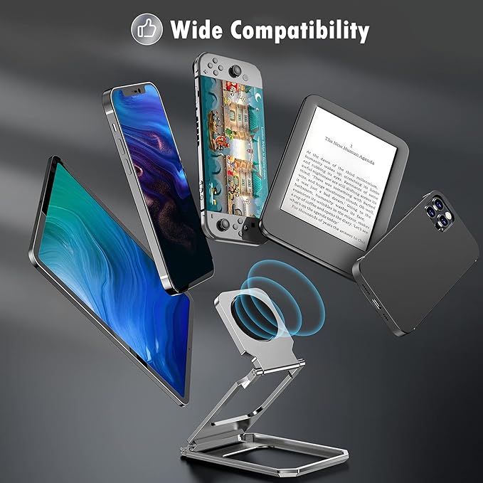 Phone Ring Holder Finger Kickstand 360°Rotation Cellphone Back Grip Foldable Cell Phone Stand for Desk Compatible with iPhone iPad Smartphones Tablets (Aluminum Alloy Silver)