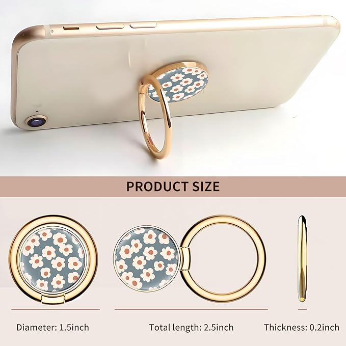 Cell Phone Ring Holder, Cute Metal Phone Grip Stand Finger Ring Kickstand, Flexible 360°Rotation Phone Tablet Case Accessories Compatible with Most Phones Grey Small Flowers