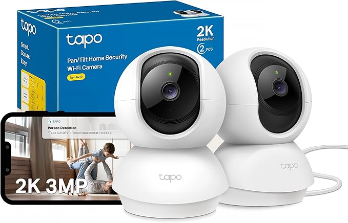 TP-Link Tapo 2K Pan/Tilt Security Camera for Baby Monitor, Dog Camera w/Motion Detection, 2-Way Audio, Siren, Night Vision, Cloud & SD Card Storage, Works with Alexa & Google Home, 2-Pack (C210P2)