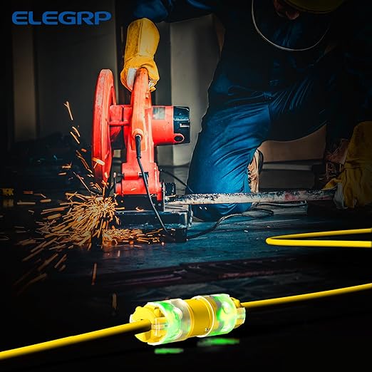 ELEGRP Lighted Straight Blade Electrical Plug and Connector Set 15 Amp 125 Volt NEMA 5-15P NEMA 5-15R 2 Pole 3 Wire Grounding, Commercial Grade, Yellow, 2 Set