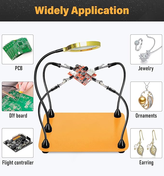 Magnetic Helping Hands Soldering Station with 6X Magnifying Glass, Third Hand Soldering Tool 4 Flexible Arms Solder Holder Helper Hand Magnifier for Repair Electronic Jewelry Crafts