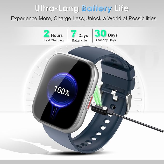 aycy Smart Watch for Men Women Bluetooth Call, 1.85" HD Touch Screen Fitness Watch with Sleep Heart Rate Monitor, 112+ Sports Modes, IP68 Waterproof Activity Trackers for Android iOS, Blue