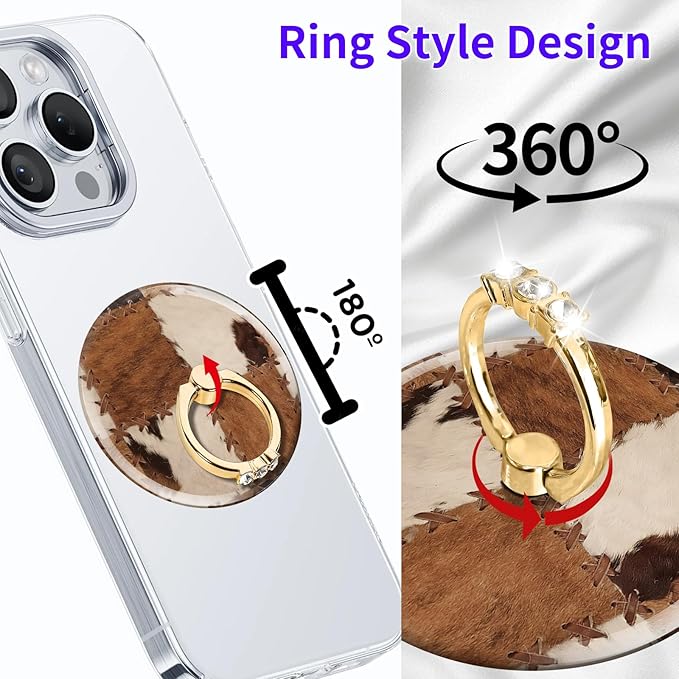 Magnetic Phone Ring Holder Compatible with MagSafe, Cute Phone Grip Stand with 360° Rotation Gold Glitter Finger Ring Kickstand Accessories for Most Phones Cute Plaid Cowhide