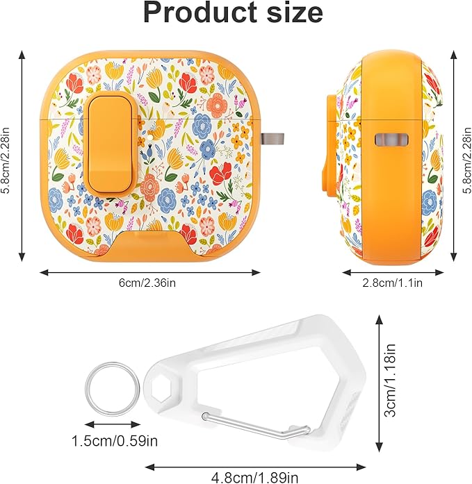 for AirPods 4 Case with Secure Lock Clip in Phone Stand,Floral Girly Style Protective Cover with Cleaning Kit and Hand Strap for Apple AirPod 4 Generation (Sunshine Petals)