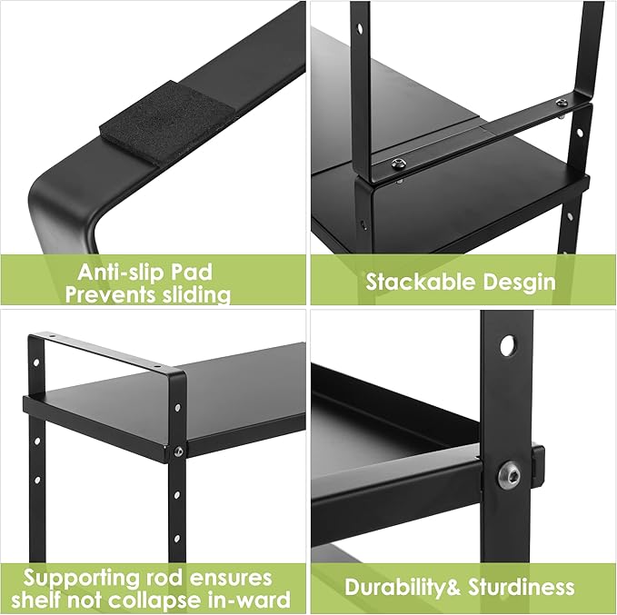 Expandable Cabinet Shelf Organizer Rack, Stackable Kitchen Counter Storage Shelves Stand, Adjustable Height Pantry Shelf Spice Rack (Black, 1 Pack)