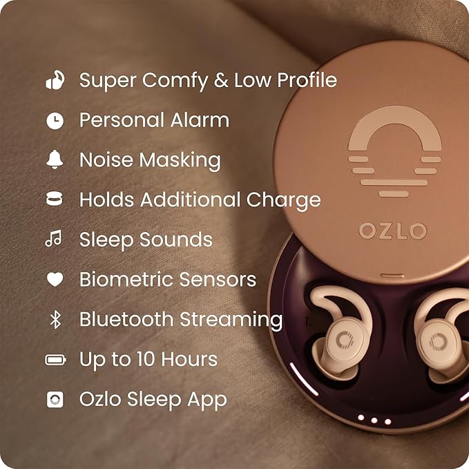 Ozlo Sleepbuds and Travel Case Bundle | Advanced Noise-Masking Sleep Earbuds - Comfortable Side Sleeper Headphones - Science-Backed Sleep Sounds - Secure Hard Case
