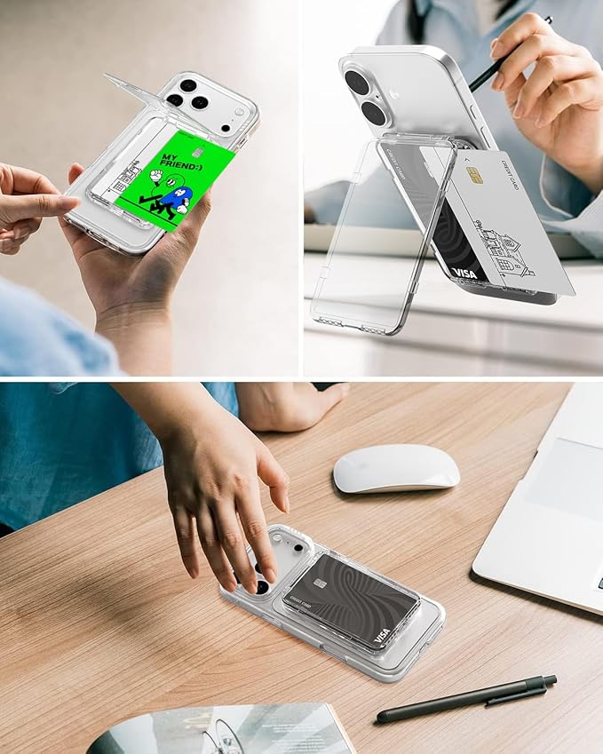 Miimall Clear for MagSafe Wallet with Stand, 2-Card Holder for iPhone 17/16/15/14/13/12 Pro Max Plus Air, Pixel 10 Series, Ultra Thin Slim Strong Magnetic Phone Wallet Stick for iPhone Transparent
