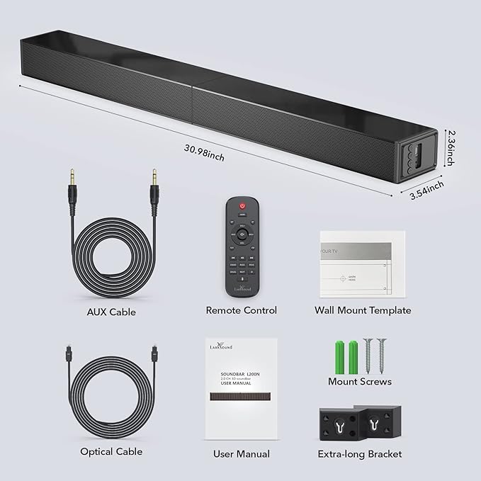Sound Bar for TV, Surround Sound System, TV Speaker Soundbar with Bluetooth/HDMI ARC/Optical/AUX/USB, 31 Inch