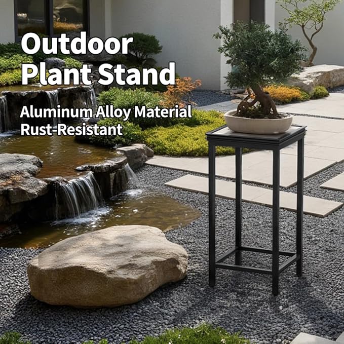 Tall Plant Stand Indoor, Modern Black Aluminum Alloy Plant Shelf, Corner Flower Pot Holder Organizer for Living Room, Balcony, Patio, Garden (L11.8 x W11.8 x H31.5 inch)