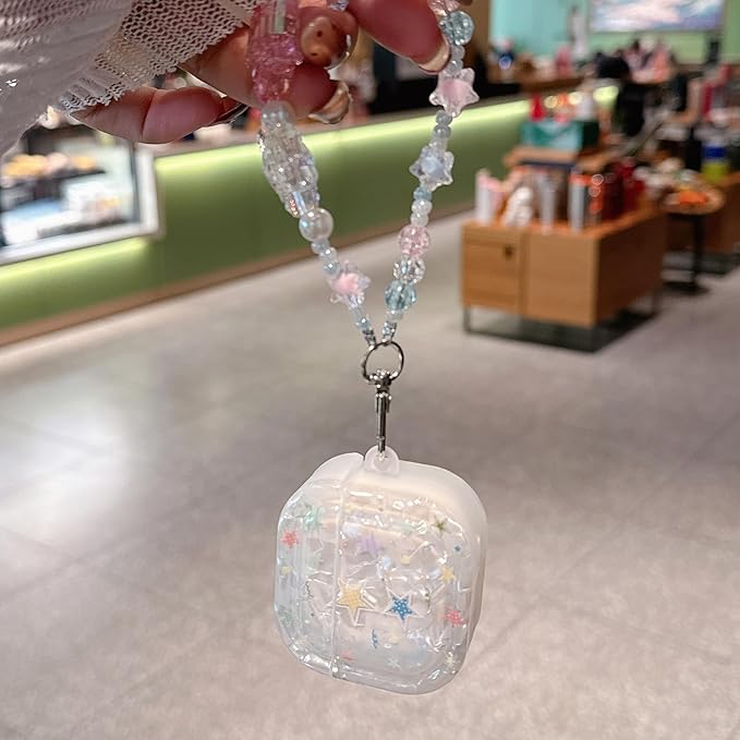for AirPod 4 Case Cute Dream Shell Pearl Shockproof Protective Cover with Strap Keychain Compatible for AirPods 4th Generation for Women Girls (Colored Stars)