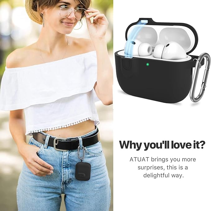 ATUAT for AirPods Pro 3 Case with Magnetic Lid Lock, Protective Soft Silicone Cover with Keychain Cleaner Kit for Women Men for Apple AirPods Pro 3rd Generation(2025), Front LED Visible, Black