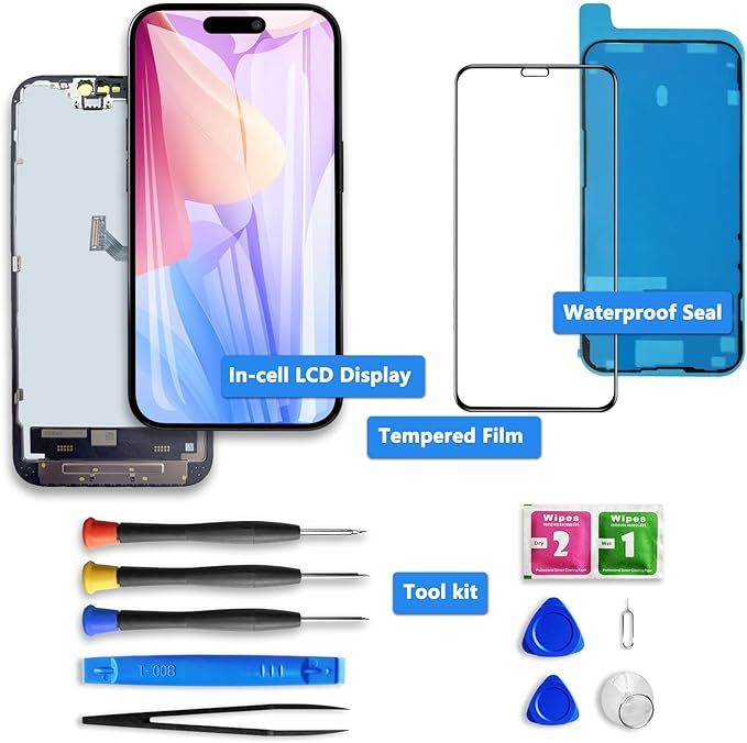 for iPhone 16e Screen Replacement 6.1 Inch, Diykitpl 3D Touch LCD Digitizer Screen for A3212, A3408, A3410, A3409 with Repair Tools Kit+Screen Protector+Waterproof Frame