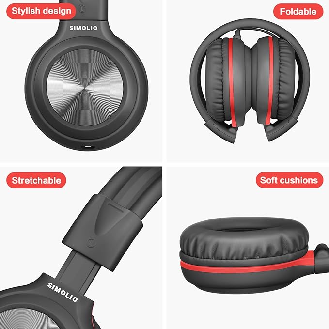 SIMOLIO Kids Wired Headphones with Microphone, Boys Headphone with Volume Limiter & Share Jack, Headset with Cord for School, Laptop, Tablet, PC, Airplane, Teens, Adults (Black)