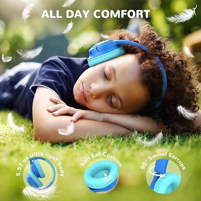 iClever Kids Bluetooth Headphones with LED Lights, 43H Playtime, Type-C Fast Charging, BTH18 Safe Volume 74/85dBA, Bluetooth5.3,Toddler Headphones Aux Cord for iPad/Tablet/Travel/School, Blue