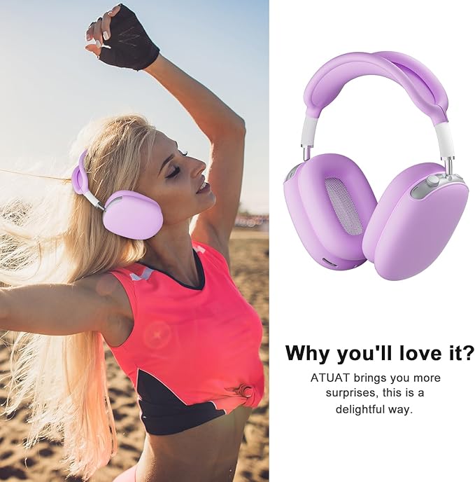 ATUAT for AirPods Max Headphones Case, Protective Silicone Case Cover Skin Accessories Anti-Scratch for Women Men for Apple AirPods Max 2024/2020 (USB-C/Lightning), Light Purple