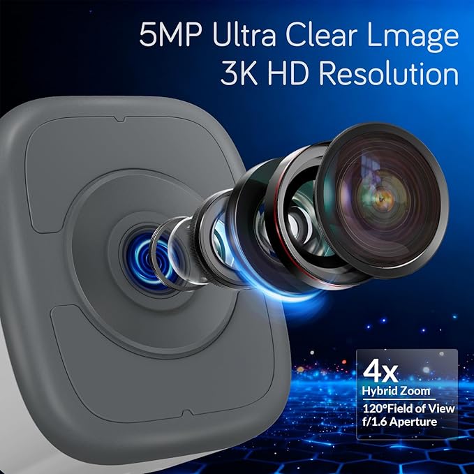 5MP 3K Window Security Camera with 24/7 Recording, No Subscription Required, Indoor Camera with Color Night Vision, Motion Detection, 2.4G&5G WiFi, Quick & Easy Installation (1Pack)