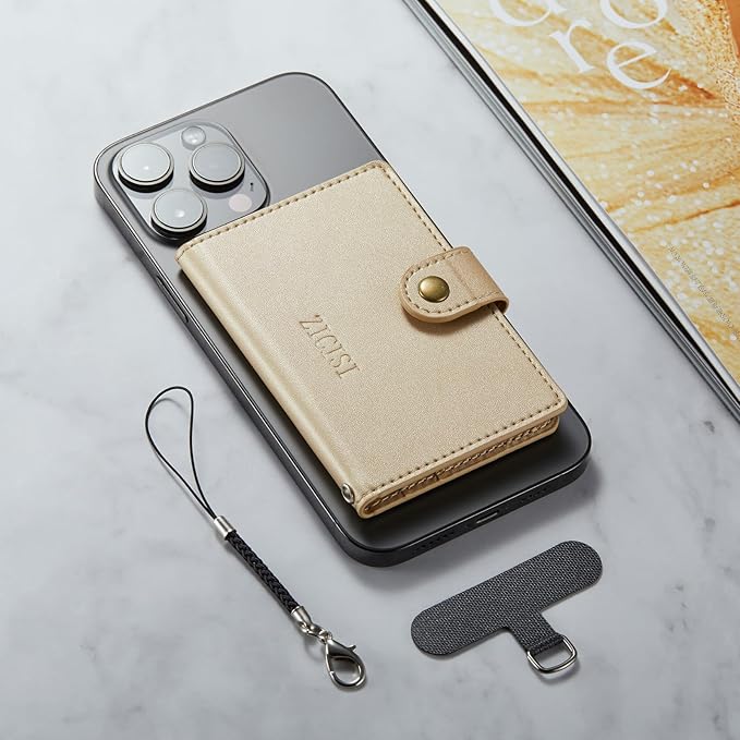 for Apple Magsafe Wallet,PU Leather Magnetic Wallet for iPhone 16/15/14/13/12 pro Max/Mini/plus,5 Card Holders with RFID Blocking (Gold)