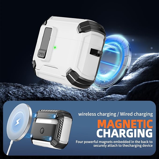 Inesore for AirPods Pro 3 Case (2025) with Phone Stand & Cleaning Kit,Compatible with Magsafe,Magnetic Automatic Lock Cover for AirPods Pro 3rd Generation, White