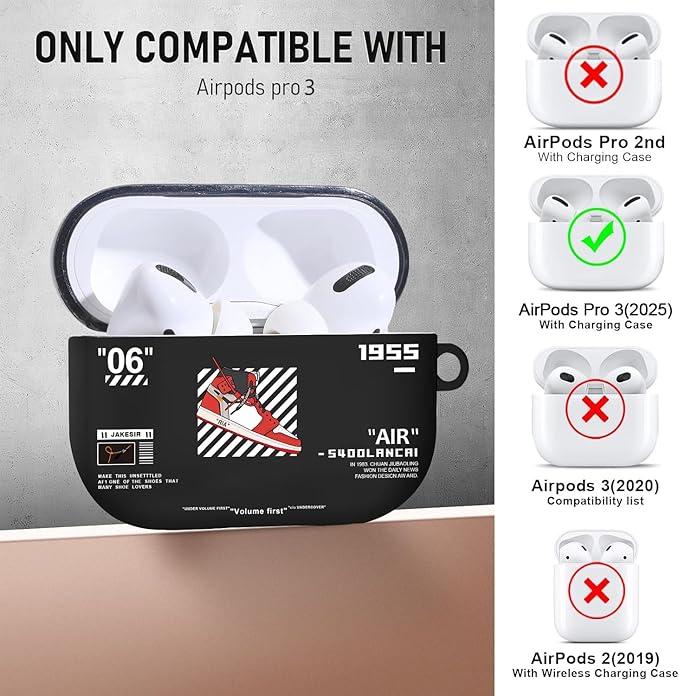 Compatible Airpods Pro 3 Case(2025),Cool Design Shoe Print Soft Silicone Protective Cases for Apple AirPods Pro 3rd Generation Case,Airpod Pro 3 Cover with Lanyard & Keychain for Men/Boy