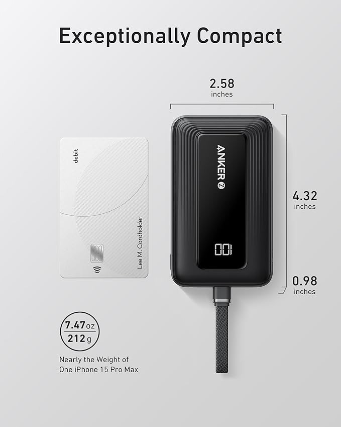 10000mAh 30W Portable Charger Power Bank with USB-C Fast Charging for iPhone and Android White