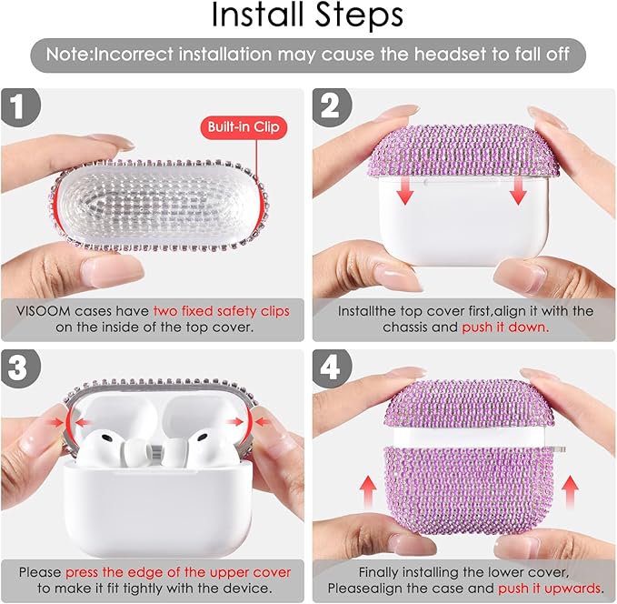 Bling Airpods iPods Pro 3 Case Cover 2025, VISOOM Rhinestone Airpods Pro 3 Cases Cute Glitter Jewelry Airpod iPod Pro3 Cases for Sparkly Apple AirPods iPods Pro 3rd Gen Case with Keychain for Women