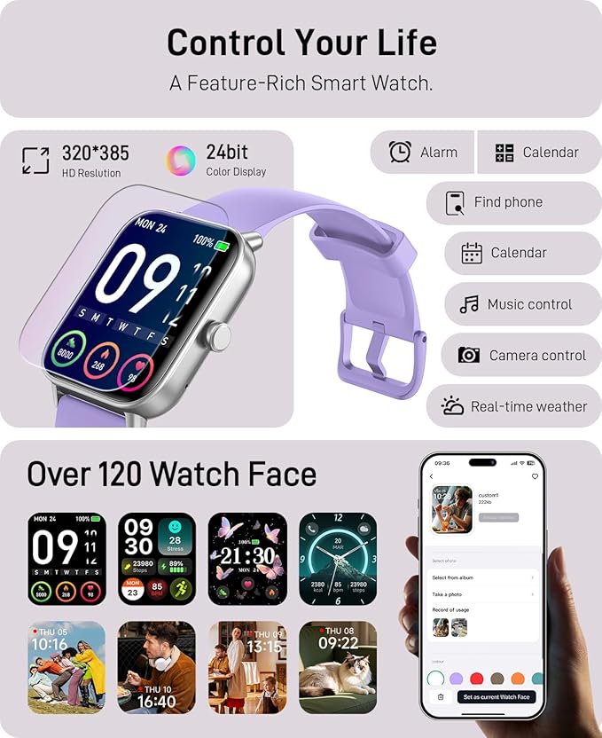 Smart Watches for Women/Men, 1.85" HD Alexa Built-in Smart Wacth for Android Phones/iPhones With SpO2 & Heart Rate Monitor, Sleep & Step Tracker, 120+ Sport Modes Fitness Tracker Watch for Women Men