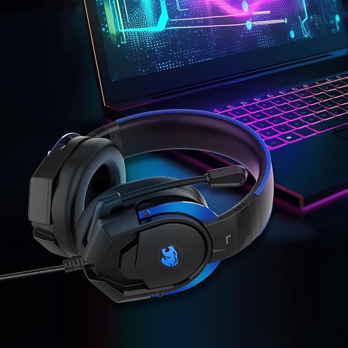 A88 Gaming Headset with Microphone, Stereo Wired Noise Cancelling Over-Ear Headphones with Mic for Pc, Ps5, Xbox One Series X/s, Ps4, Computer, Laptop, Mac, Nintendo, Gamer (Blue)