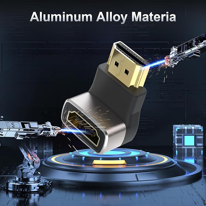 Gold Plated HDMI 90 & 270 Degree Adapter - 2 Pack, Right Angle, Vertical, L Shape, Supports 8K@60Hz, 4K@120Hz, for HDTV, Xbox, PS5