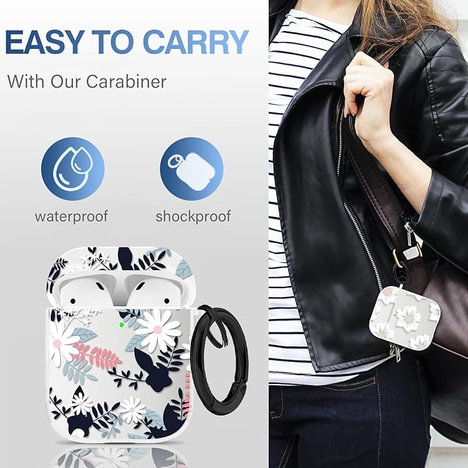 Maxjoy Compatible with AirPods 2nd Generation Case Cover, Cute Flowers Soft Protective for AirPod 1st and 2nd Charging Case, Black Red Leaf