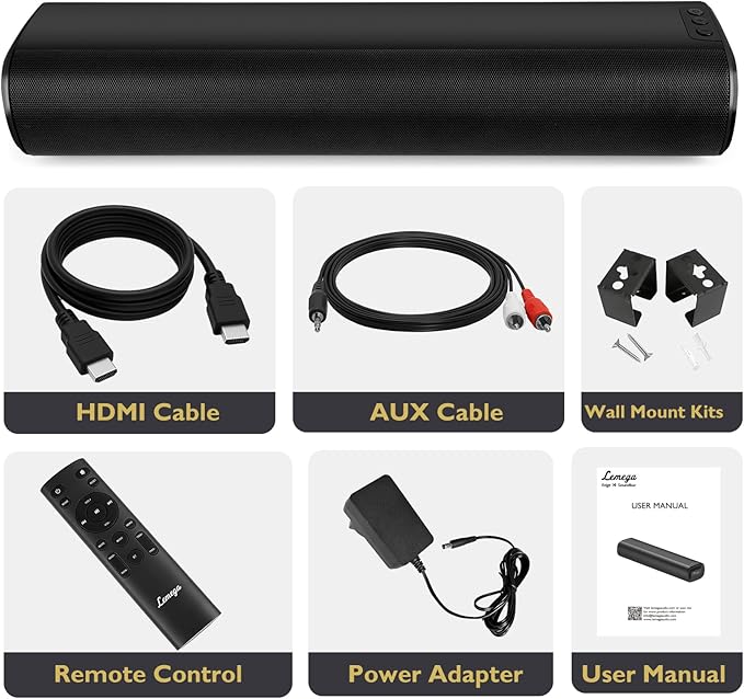 LEMEGA Edge X1 2.0 Soundbar for TV with HDMI ARC, 50W RMS Powerful Speaker, Bluetooth Streaming, Optical, AUX & USB, Compact Wall-Mountable Sound Bar for Gaming and More