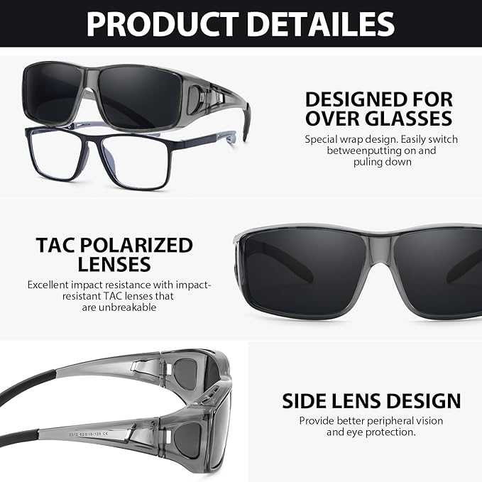 FIMILU 2PCS Polarized Sunglasses Fit Over Glasses for Men, Wrap Around Sunglasses for Driving & Outdoor UV400 Protection