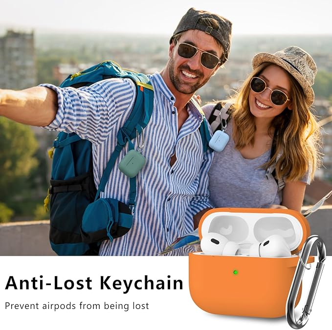 Ljusmicker for AirPods Pro Case Cover with Cleaner Kit,Soft Silicone Protective Cases for AirPod Pro 2nd/1st Generation for Women Men,AirPods Pro 2 Case Accessories with Keychain-Orange