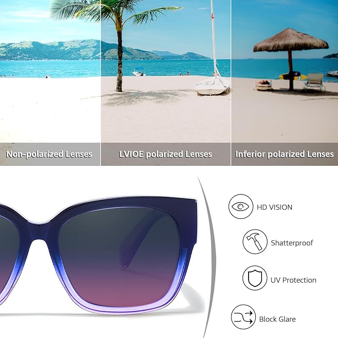 LVIOE 2 Pack Polarized Fit Over Sunglasses for Women Men Oversized Square Over Glasses Sunglasses with UV Protection LS7511
