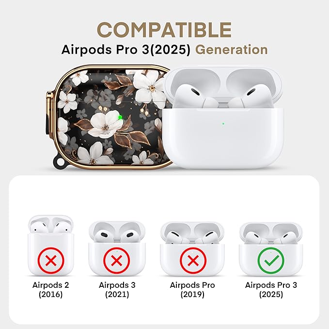 Maxjoy for AirPods Pro 3rd Generation Case with Lock, Cute AirPods Pro 3 Case Lock Protective Hard AirPod Pro 3 Cover for Women Men with Keychain for Airpod Pro 3rd Gen Cover 2025, Flower