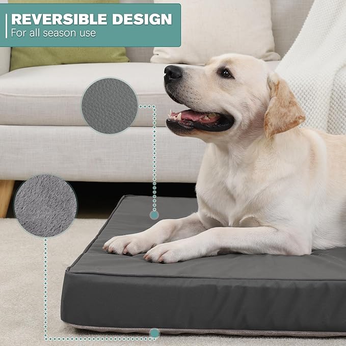 Waterproof XL Dog Beds Large Sized Dog, Outdoor Orthopedic Washable Crate Pad 42 inch, Extra Large Foam Pet Bed with Durable Removable Cover Reversible, XLarge Anti-Slip Kennel Pads, 41"x27", Gray