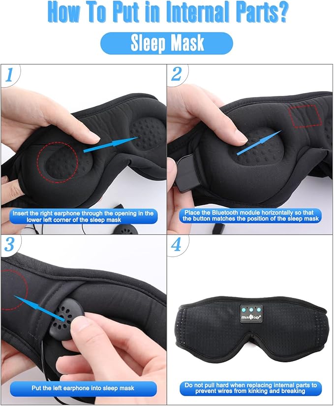 MUSICOZY 3D Sleep Headphones Bluetooth Sleeping Eye Mask & Bluetooth Module Kit with Speakers and Charging Cable