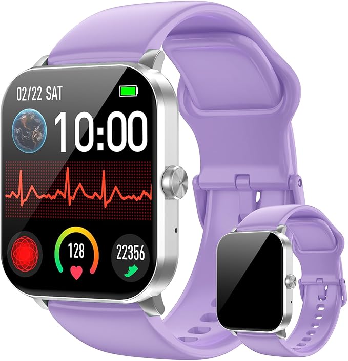 Smart Watch for Men Women, 1.85" Fitness Tracker with Answer/Make Calls, IP68 Waterproof, Heart Rate/Sleep Tracker, 120+ Sport Modes, Fitness Watch Compatible with Android & iOS (Purple)
