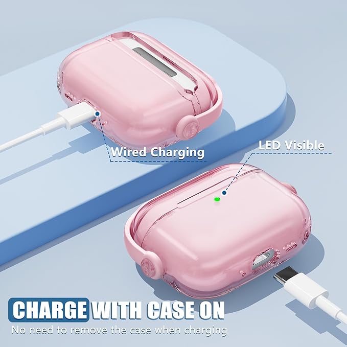 for Airpods Pro 3 Case,Safety Lock Cases for Apple Airpod Pro 3 (2025) with Phone Stand & Cleaner Kit,Drop Protection Air pods Pro3 Case Cover for Men Women with Keychain,Clear Pink