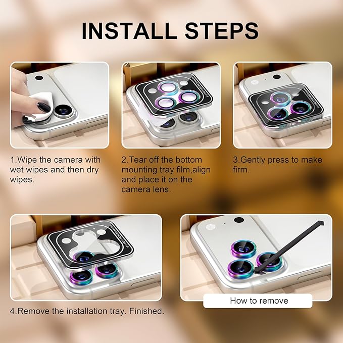 Misea Compatible for iPhone 17 Pro/iPhone 17 Pro Max Camera Lens Protector, Ultra-HD Tempered Glass Camera Cover Screen Protector Metal Individual Ring Protector Decoration Accessories, Colorful