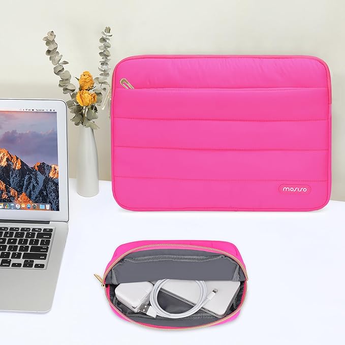 MOSISO Compatible with MacBook Air 13 inch Case M5 2026 M4 2025 M3 M2 2024-2022 A3449 A3240 A3113 A2681, Hard Case&Puffy Bag&Keyboard Cover&Webcam Cover&ScreenFilm for MacBook Air 13.6, Bright Rose