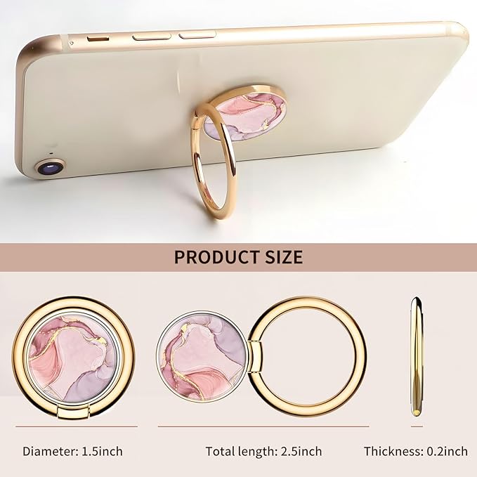 Cell Phone Ring Holder, Cute Metal Phone Grip Stand Finger Ring Kickstand, Flexible 360°Rotation Phone Tablet Case Accessories Compatible with Most Phones Pink Marble