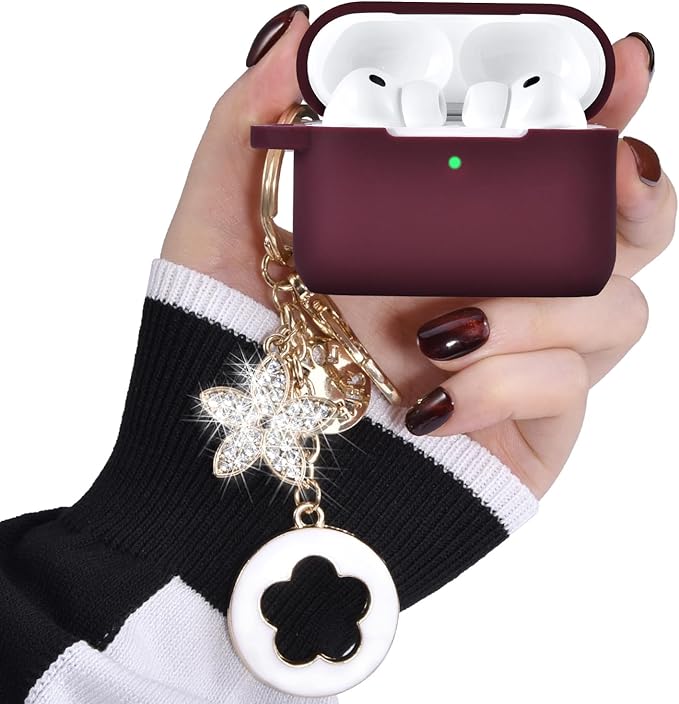 VISOOM for AirPods Pro 3 Case 2025, Silicone Case for Apple Air Pods Pro 3rd Generation Cover Women, Cute iPods 3 Protective Cover with Bling Keychain & Cleaning Kit,Burdungy