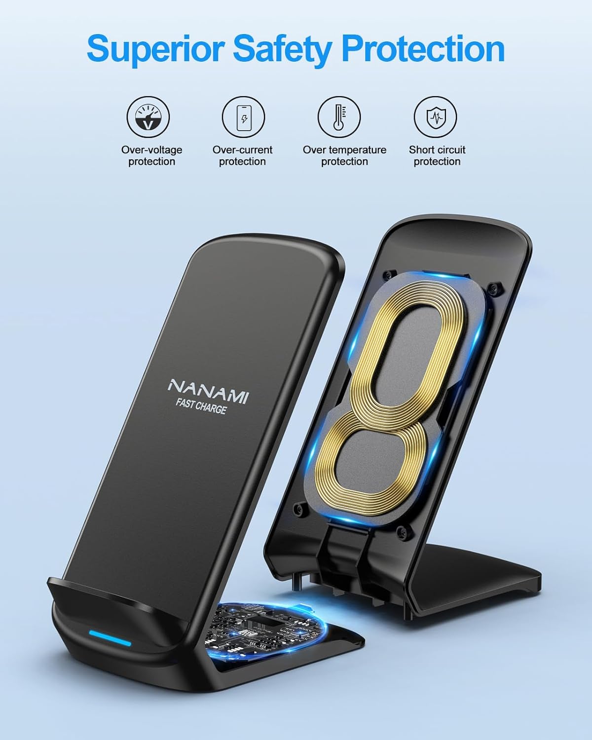 Fast Wireless Charger Stand – Dual Angle, Compatible with iPhone & Samsung Galaxy