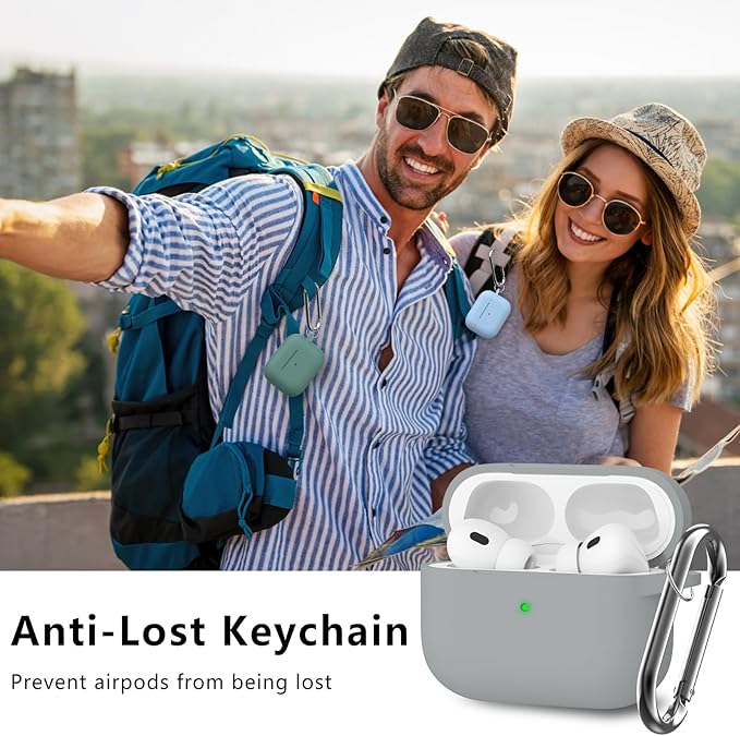 Ljusmicker for AirPods Pro Case, Cover with Cleaner Kit, Soft Silicone Protective Case for Apple AirPods Pro 1/2 Gen, AirPodPro 2 Case Accessories with Keychain - Light Grey
