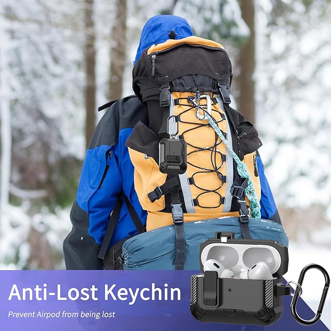 for Airpods Pro 2/1 Gen Case Cover with Lock&Phone Stand (2019/2022/2023), Rugged Case for Airpod Pro 2nd/1st Generation Shockproof Armor Protective Skin for Apple iPod Pro, Black