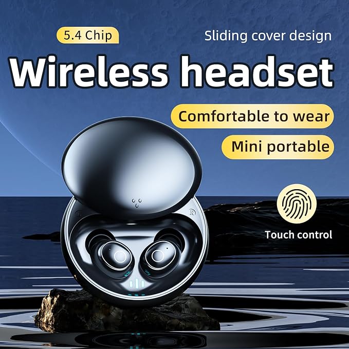 Invisible Mini Sleep Earbuds for Side-Sleepers, Wireless Noise-Canceling Headphones Bluetooth 5.4 with Long Battery Life, Sleep-Friendly Design Sleep Earphones, All-Night Comfort (Jet Black)