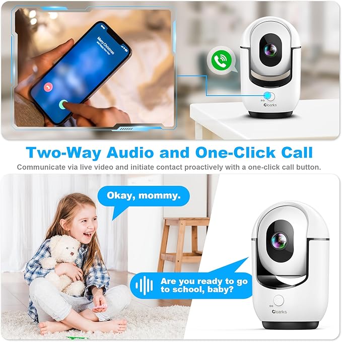 2K Indoor Camera, 5/2.4 GHz WiFi Pan/Tilt Security Camera with AI Motion Detection, One-Click Call for Baby Monitor, Wired Pet Camera with 2-Way Audio, 24/7, Siren Alarm, TF/Cloud Storage