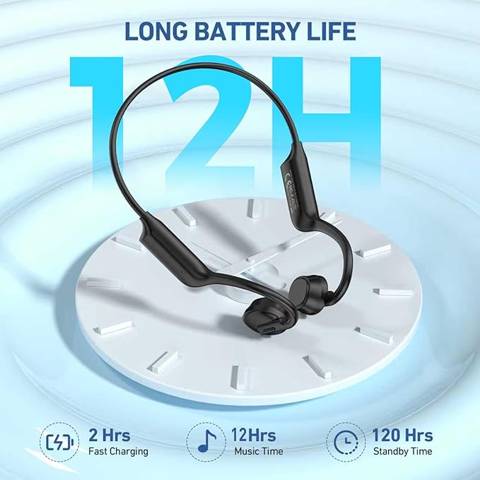 Bone Conduction Headphones Bluetooth 5.4 Open Ear Headphones Wireless Headphones with Mic, IPX6 Waterproof Headset Sports Earphones, 12H Playtime for Running,Cycling, Hiking, Driving